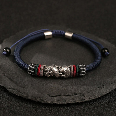 Buddha Stones Handmade 925 Sterling Silver Year Of The Dragon Auspicious Dragon Luck Rope Bracelet Bracelet BS Dragon Blue Rope Bracelet(Wrist Circumference 14-21cm)