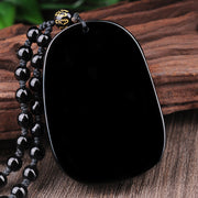 Buddha Stones Black Obsidian Stone Dragon Fulfilment Pendant Necklace Necklaces & Pendants BS 4