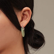 Buddha Stones Round Jade White Jade Prosperity Earrings Earrings BS 4