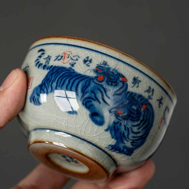 Buddha Stones Jingdezhen Hand Painted Cute Tiger Ceramic Teacup Kung Fu Tea Cup Bowl 140ml