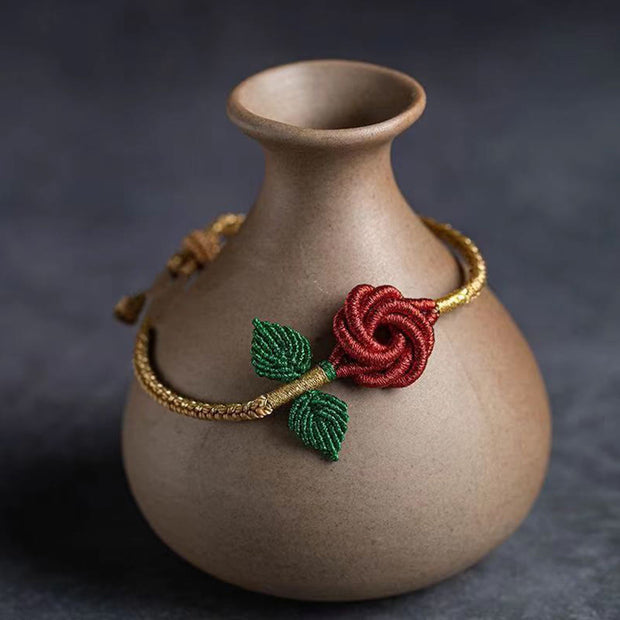 Buddha Stones Rose Flower Rope Eight Thread Peace Knot Luck Handmade Bracelet
