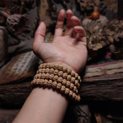 Buddha Stones 108 Mala Beads Rudraksha Bodhi Seed Luck Wealth Tassel Quadruple Wrap Bracelet Mala Bracelet BS 4