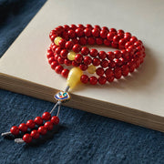 Buddha Stones 108 Mala Beads Natural Cinnabar Amber Keep Away Evil Spirits Bracelet Mala Bracelet BS 2