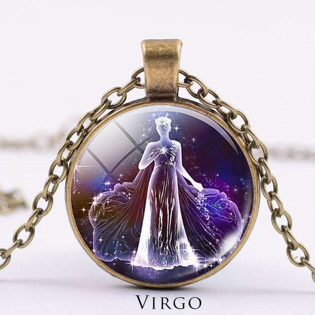 12 Constellations of the Zodiac Moon Starry Sky Protection Blessing Necklace Pendant Necklaces & Pendants BS DarkGoldenrod Virgo