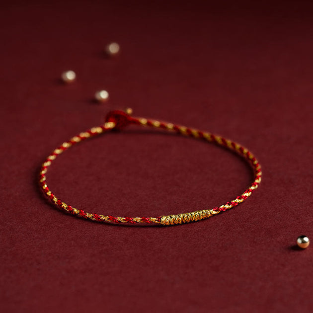 Buddha Stones 14K Gold Plated Handmade Red Gold Rope King Kong Knot Br ...