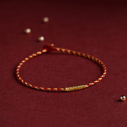 Buddha Stones 14K Gold Plated Handmade Red Gold Rope King Kong Knot Braided Luck Bracelet