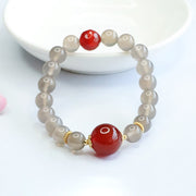 Buddha Stones Natural Gray Chalcedony Red Agate Harmony Bracelet Bracelet BS 3
