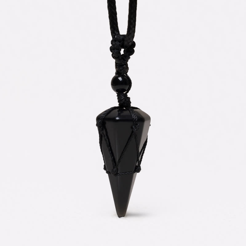 Buddha Stones Natural Stone Pointed Pendant Necklace Necklaces & Pendants BS Black Onyx