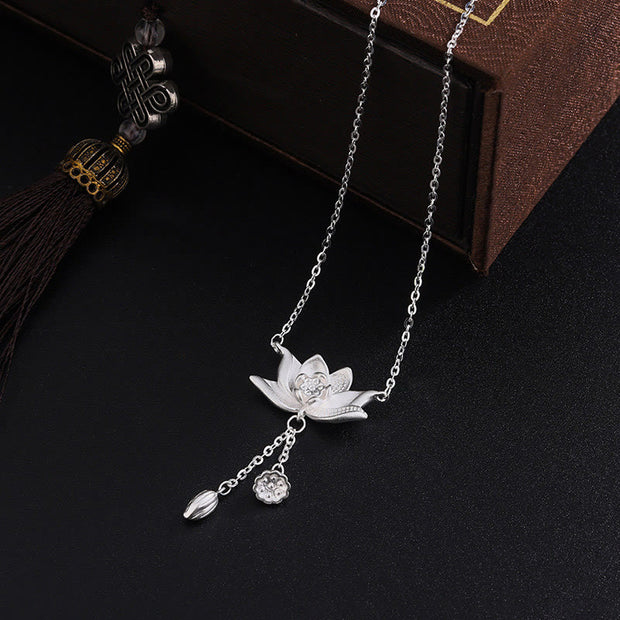 Buddha Stones 999 Sterling Silver Lotus Flower Pod Carved Enlightenment Necklace Pendant Necklaces & Pendants BS 1
