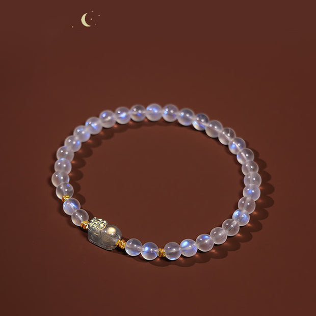 Buddha Stones 925 Sterling Silver Plated Gold Natural Moonstone PiXiu Healing Bracelet