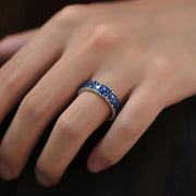 Buddha Stones Blue Auspicious Clouds Design Healing Copper Adjustable Ring