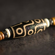 Buddha Stones Tibetan Nine-Eye Dzi Bead Green Sandalwood Ebony Wood Peace Double Wrap Bracelet
