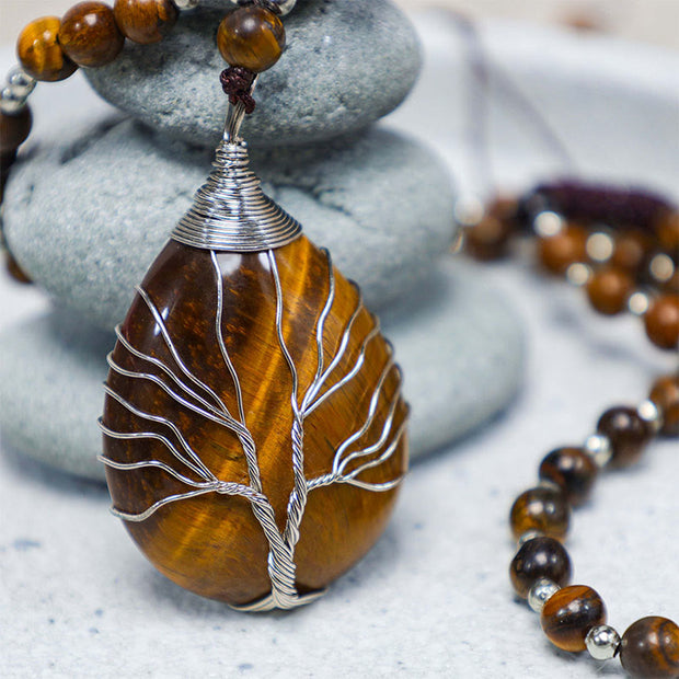 Buddha Stones Natural Tiger Eye Strength Beaded Pendant Necklace Necklaces & Pendants BS 3