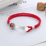 Buddha Stones 925 Sterling Silver Wish Ruyi Handle Red Agate Protection String Braided Bracelet