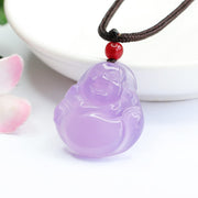 Buddha Stones Laughing Buddha Purple Jade Happiness Necklace Pendant Necklaces & Pendants BS 7