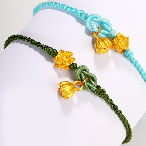 Buddha Stones Handmade 999 Gold Lotus Flower Pod New Beginning Braid String Bracelet Bracelet BS 1