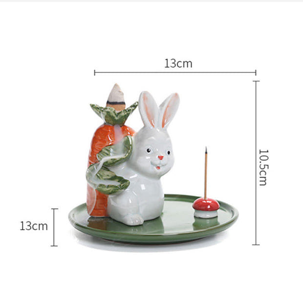 Year of the Rabbit Carrot Mushrooms Rabbit Ceramic Bunny Blessing Incense Burner (Extra 30% Off | USE CODE: FS30)