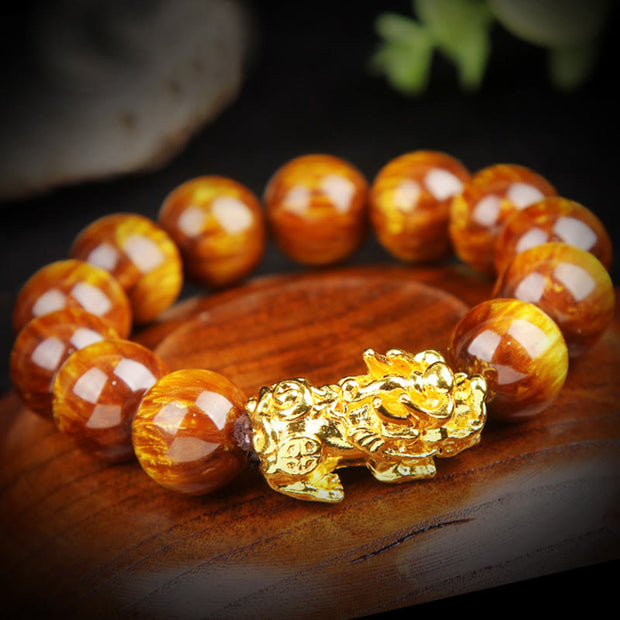Buddha Stones Lucky Golden Tiger Eye Abundant Pixiu Bracelet Bracelet BS 6