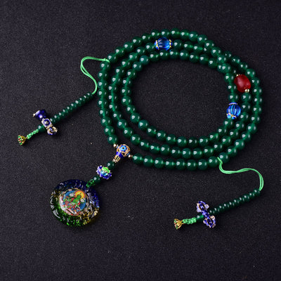 Buddha Stones 108 Mala Beads Natural Green Agate Bodhisattva Green Tara Manifestation Charm Bracelet