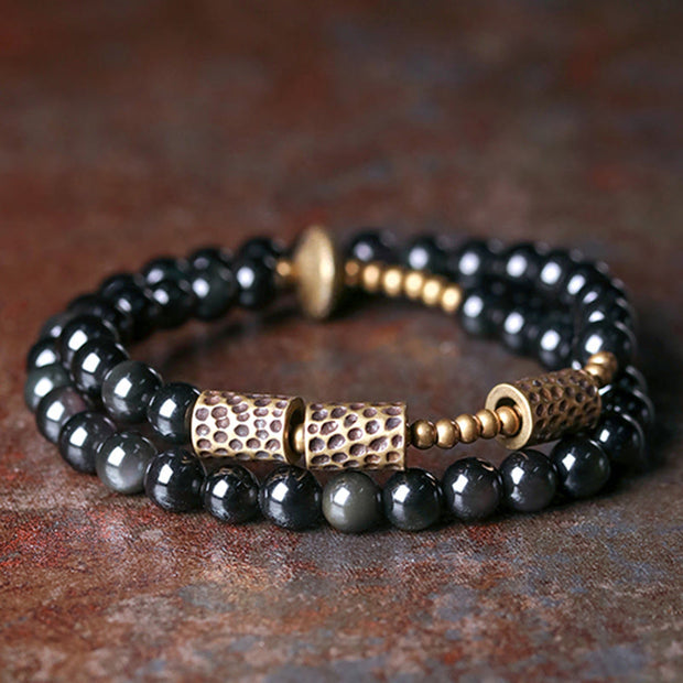 Buddha Stones Rainbow Obsidian Copper Love Double Wrap Bracelet