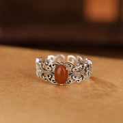 Buddha Stones 925 Sterling Silver Vintage Red Agate Self-acceptance Calm Ring Ring BS 3