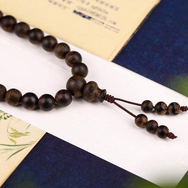 Buddha Stones 108 Mala Beads Indonesia Tarakan Rare Agarwood Cyan Jade Ward Off Evil Spirits Bracelet Bracelet Mala BS 15