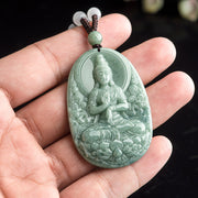 Buddha Stones Natural Jade Avalokitesvara Amulet Wealth Necklace Pendant Necklaces & Pendants BS 4