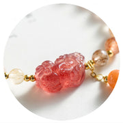 Buddha Stones Natural Rutilated Quartz Strawberry Quartz PiXiu Wealth Bracelet