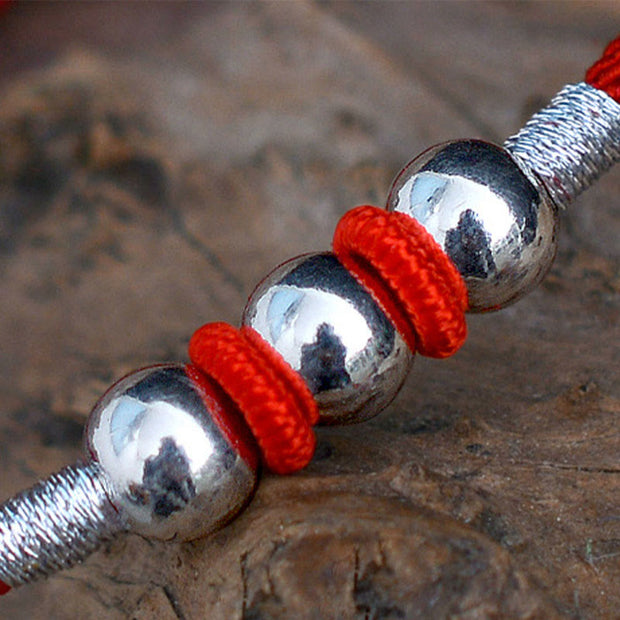 Buddha Stones 925 Sterling Silver Lucky Bead Protection Red String Bracelet Bracelet BS 2