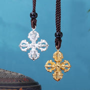 Buddha Stones 999 Sterling Silver Double Dorje Vajra Spiritual Power Strength Necklace Pendant Necklaces & Pendants BS 1