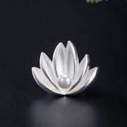 Buddha Stones 925 Sterling Silver Lotus Flower Pearl New Beginning Brooch Brooch BS LOTUS(Enlightenment♥New Beginning)