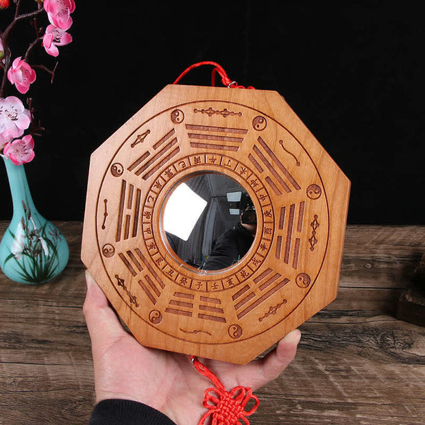 Buddha Stones Feng Shui Bagua Map Peach Wood Five-Emperor Coins Chinese Knotting Balance Energy Map Mirror Bagua Map BS 5