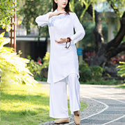 Buddha Stones 2Pcs Plain Long Sleeve Zen Yoga Clothing Meditation Clothing Top Pants Women's Set Clothes BS 7