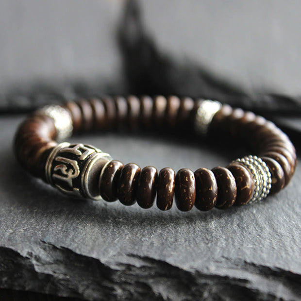 Buddha Stones Natural Tibetan Coconut Shell Om Mani Padme Hum Positive Bracelet