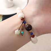 Buddha Stones Bodhi Seed Jade Lotus Charm Peace Bracelet Bracelet BS 7