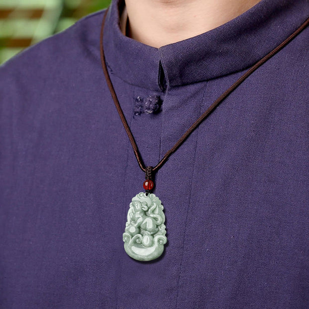 Buddha Stones Natural Green Jade 12 Chinese Zodiac Luck Prosperity Necklace Pendant Necklaces & Pendants BS 8