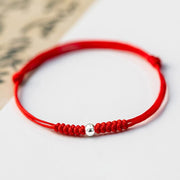 Buddha Stones 925 Sterling Silver Luck Bead Protection Red String Braided Bracelet Bracelet BS Round Bead Red(Wrist Circumference 14-18cm)