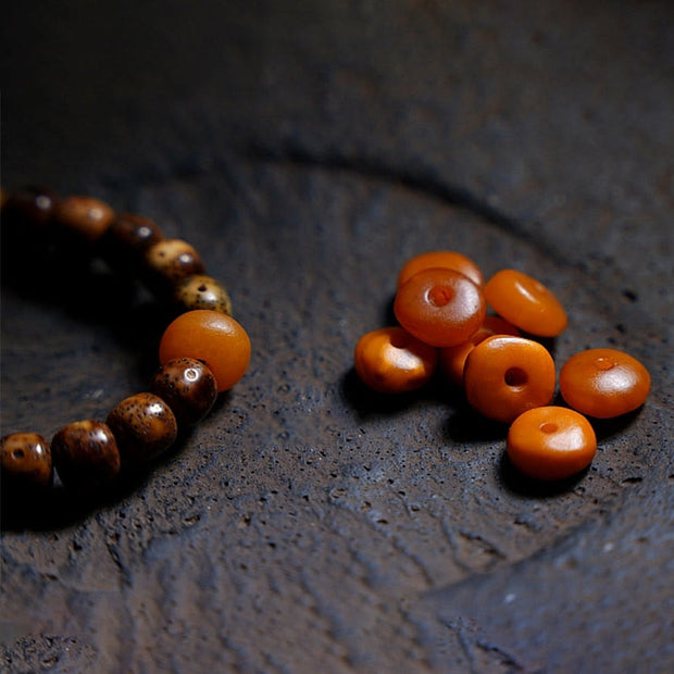 Buddha Stones Tibetan Bodhi Seed Amber Dzi Bead Agate Zakiram Goddess of Wealth Beads Triple Wrap Bracelet