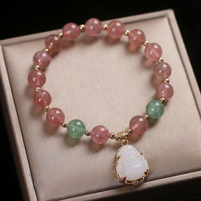 Buddha Stones Natural Strawberry Quartz Jade Protection Healing Bracelet Bracelet BS Strawberry Quartz&Jade