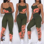 Buddha Stones 2Pcs Tie Dye Print Crop Tank Top Pants Sports Gym Outfits Fitness Yoga Women's Yoga Sets