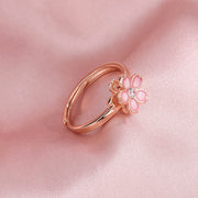 Buddha Stones 925 Sterling Silver Cherry Blossom Blessing Chain Bracelet Rotatable Ring