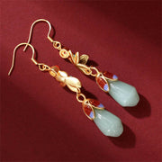 Buddha Stones Magnolia Flower Jade Pattern Luck Prosperity Drop Dangle Earrings Earrings BS 3