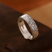 Buddha Stones 999 Sterling Silver Lotus Flower Plum Blossom Auspicious Clouds Engraved Enlightenment Ring