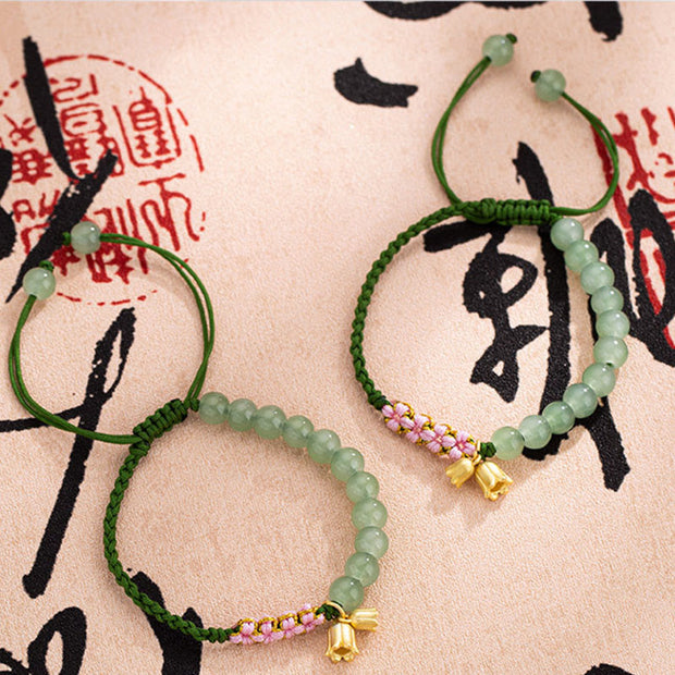 Buddha Stones Handmade Jade Bead Lily of the Valley Charm Luck Braided Bracelet Bracelet BS 5