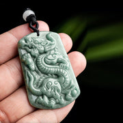Buddha Stones Year of the Dragon Chinese Zodiac Dragon Jade Success Amulet Necklace Pendant Necklaces & Pendants BS 4