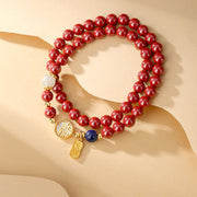 Buddha Stones 925 Sterling Silver Cinnabar Tridacna Stone Fu Character Double Wrap Blessing Bracelet