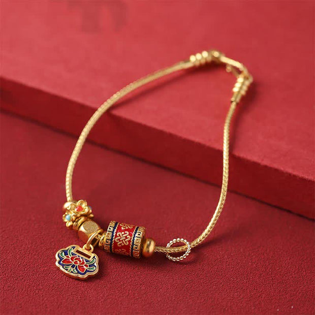 Buddha Stones Lotus Enlightenment Copper Beaded Charm Bracelet