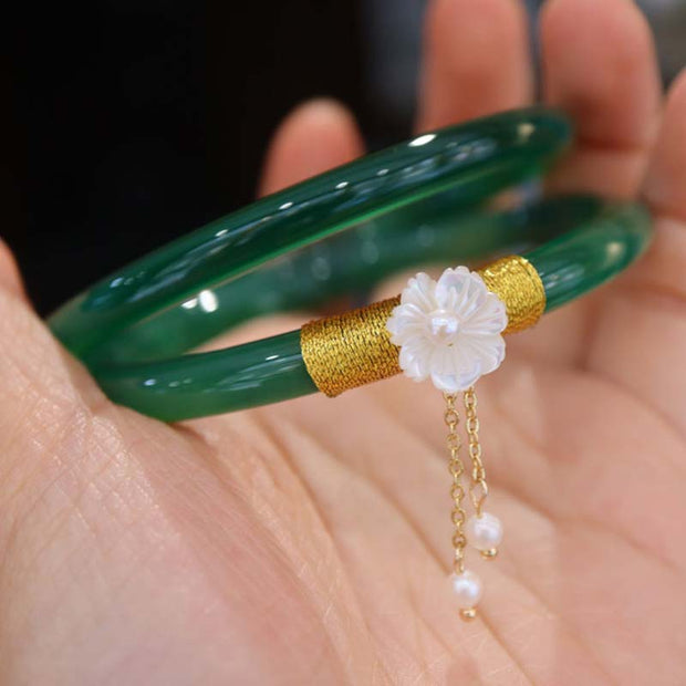 Buddha Stones Natural Cyan White Jade Success Bracelet
