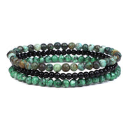 Buddha Stones 3Pcs Natural Crystal Stone Inner Peace Spiritual Bracelet Bracelet BS African Turquoise&Black Glass Beads&Granite(Wrist Circumference 15-19cm)
