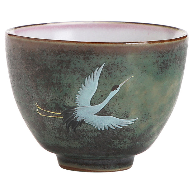 Buddha Stones Auspicious Crane Ceramic Teacup Kung Fu Tea Cup Bowl